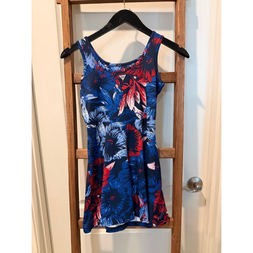 Columbia Sportswear PFG Girls Medium (10/12) Floral Dress Blue Red Sleeveless